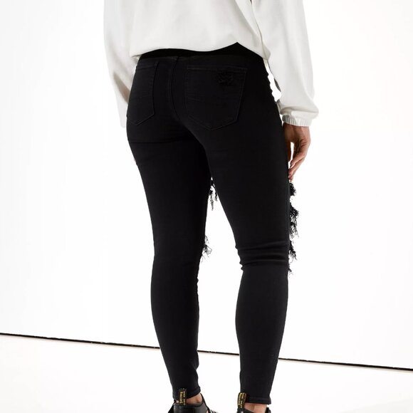 American Eagle 4 Regular Black Curvy Hi Rise Distressed Jegging Skinny Jeans - Picture 2 of 9